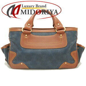 Celine Boogie Bag handbag canvas leather Navy Blue brown
